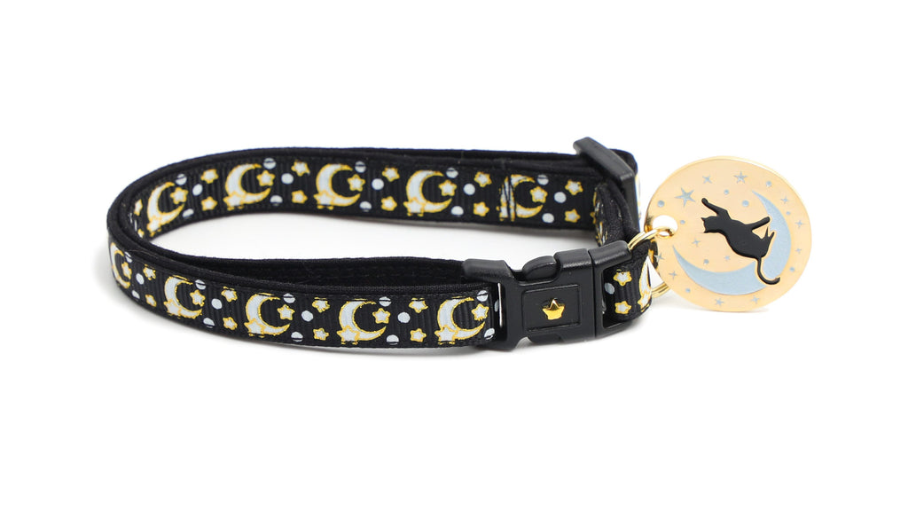 Gold Moons and Stars on Black V2 Cat Collar